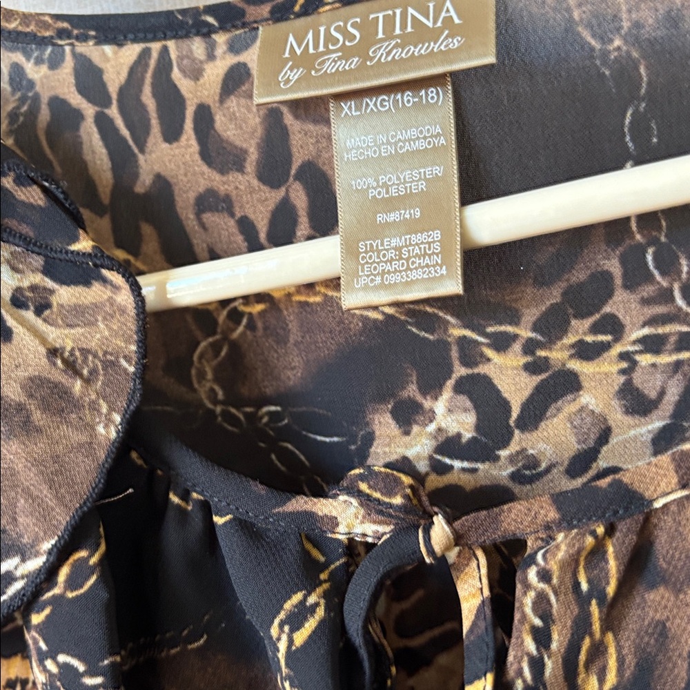 FINAL MARKDOWN Miss Tina Black and Brown Animal Print Blouse xl - Picture 3 of 5